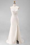 Abito da sposa con spalline a spalline in pizzo in raso in pizzo