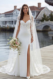 Abito da sposa con spalline a spalline in pizzo in raso in pizzo