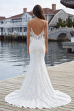 Abito da sposa con spalline a spalline in pizzo in raso in pizzo