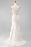 Abito da sposa con spalline a spalline in pizzo in raso in pizzo