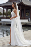 Abito da sposa con spalline a spalline in pizzo in raso in pizzo
