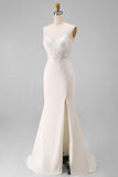 Abito da sposa con spalline a spalline in pizzo in raso in pizzo