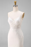 Abito da sposa con spalline a spalline in pizzo in raso in pizzo