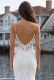 Abito da sposa con spalline a spalline in pizzo in raso in pizzo