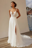 Abito da sposa con spalline in pizzo a scorrimento in avorio A Line