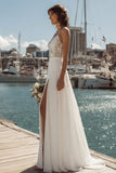 Abito da sposa con scorrimento in pizzo in avorio con fessura
