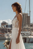 Abito da sposa con scorrimento in pizzo in avorio con fessura
