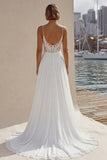 Abito da sposa in pizzo A Line Sweep con fessura
