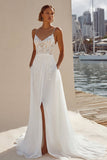 Abito da sposa in pizzo A Line Sweep con fessura