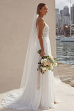 Abito da sposa in pizzo A Line Sweep con fessura