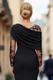 Abito Madre della Sposa in raso nero in pizzo unico