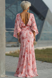Abito Madre della Sposa in Chiffon Floreale di Rosa Polverosa con maniche svasate