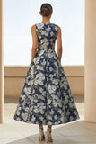 Vestito Midi con stampa di fiori blu navy con tasche
