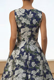 Vestito Midi con stampa di fiori blu navy con tasche