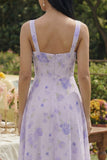 Abito Midi in chiffon a linea quadrata stampato lilla