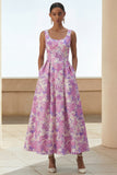 Abito Midi A Line con Stampa Fiore Lilla