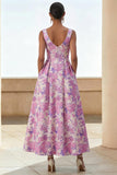 Abito Midi A Line con Stampa Fiore Lilla