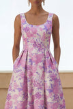 Abito Midi A Line con Stampa Fiore Lilla