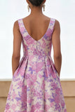 Abito Midi A Line con Stampa Fiore Lilla