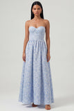 Corsetto blu Jacquard Abito Midi senza spalline A Line
