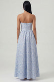 Corsetto blu Jacquard Abito Midi senza spalline A Line