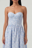 Corsetto blu Jacquard Abito Midi senza spalline A Line