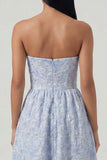 Corsetto blu Jacquard Abito Midi senza spalline A Line