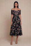 Abito midi in tulle con applique scoperte nere