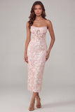 Corsetto con appliquetia di fiori rosa Abito Midi senza spalline