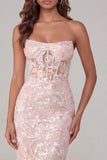 Corsetto con appliquetia di fiori rosa Abito Midi senza spalline