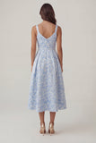 Abito Elegante Blu in Jacquard A-Line con Scollo a V Arricciato