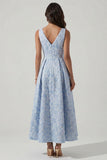 Abito Blu in Jacquard A-Line con Scollo a V e Arriccio Elegante