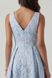Abito Blu in Jacquard A-Line con Scollo a V e Arriccio Elegante