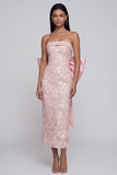 Vestito midi spalline rosa scintillante con applicare e nodo a fiocco