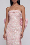 Vestito midi spalline rosa scintillante con applicare e nodo a fiocco