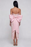 Vestito midi spalline rosa scintillante con applicare e nodo a fiocco