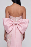 Vestito midi spalline rosa scintillante con applicare e nodo a fiocco