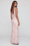 Abito midi rosa scintillante con scollo a V con fessura