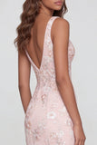 Abito midi rosa scintillante con scollo a V con fessura