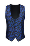 Completi da ballo Jacquard da uomo blu a 3 pezzi con uno scialle e un bottone
