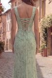 Vestito da cerimonia a sacco a fiori di salvia polverosa con scollo quadrato