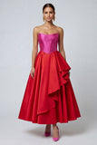 Vestito formale A Line senza spalline rosso fucsia e rosso