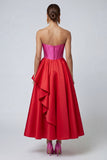 Vestito formale A Line senza spalline rosso fucsia e rosso
