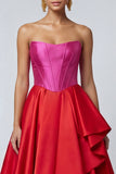 Vestito formale A Line senza spalline rosso fucsia e rosso