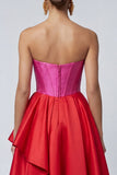 Vestito formale A Line senza spalline rosso fucsia e rosso