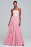 Abito elegante lungo a spalline rosa senza spalline