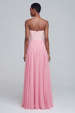Abito elegante lungo a spalline rosa senza spalline