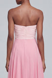 Abito elegante lungo a spalline rosa senza spalline
