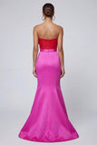 Abito formale senza spalline in Fucsia e Sirena Rossa con fiocco