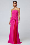 Abito formale lungo a spalline a blocchi di colore fucsia e rosso